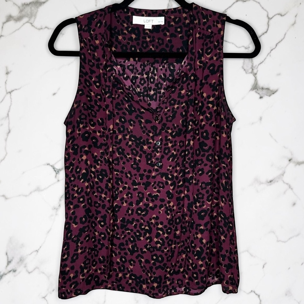 LOFT Womens Size S Sleeveless Blouse  Maroon Cheetah Animal Print